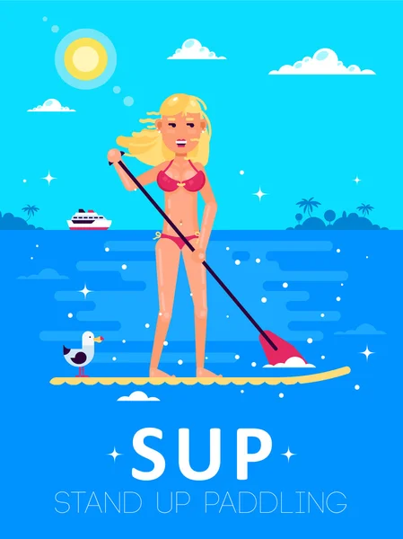 Fille-Standup-Paddle — Image vectorielle
