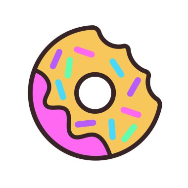 Delikli çok renkli jöleli çörek. Vektör simgesi ana hatları çizimi. Tekstil, ambalaj kağıdı, kafe, restoran menüsü tasarımı için ideal.