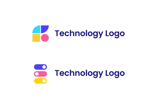 Conjunto Logotipos Tecnologia Abstrata Ilustração Vetorial Estilo Gradiente — Vetor de Stock