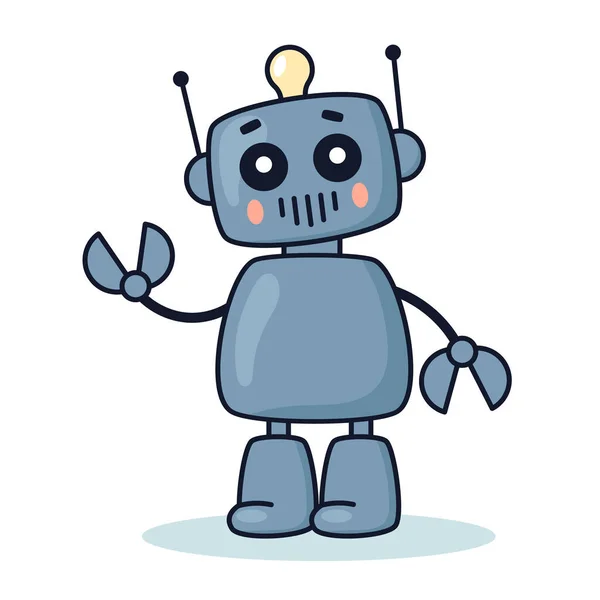 Vektorová Ilustrace Šťastného Kawaiského Robota Anténami Žárovkou Hlavě Izolováno Bílém — Stockový vektor