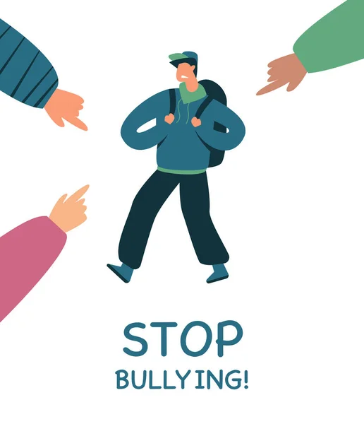 Stop Bullying Concept Illustration Depressed School Boy Surrounded Hands His — Stock Vector