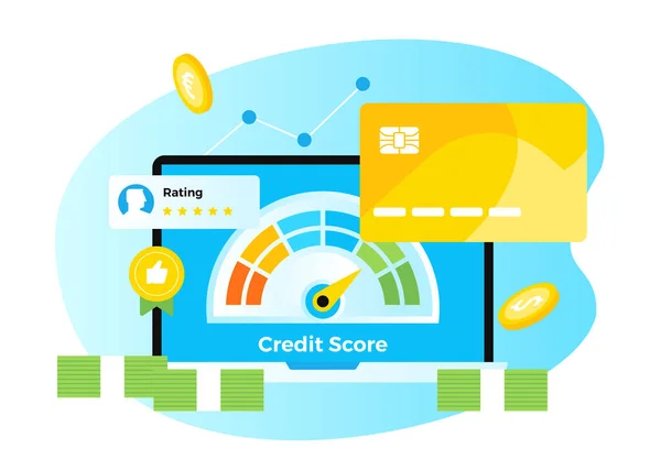 Credit Score Flache Design Vektor Illustration Computer Mit Kreditkarte Online — Stockvektor