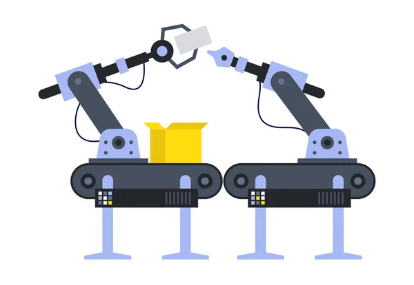 Супер Роботизированный Конвейер Плоский Вектор Дизайна Робот Полностью Автоматизированный Концепция — стоковый вектор