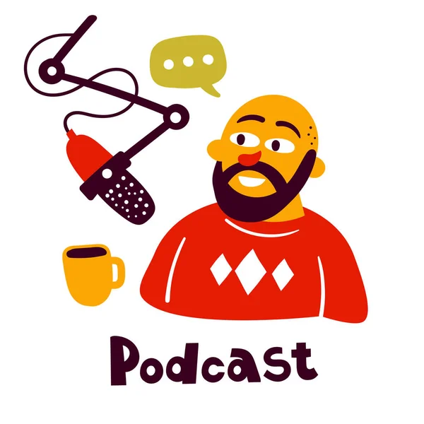 Melhor Ilustração Podcast Sempre Tipo Engraçado Está Falar Microfone Ilustração — Vetor de Stock