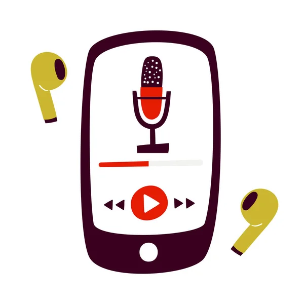 Podcast Radio Icon Ilustrare Set Microfon Masă Studio Telefon Webcast — Vector de stoc