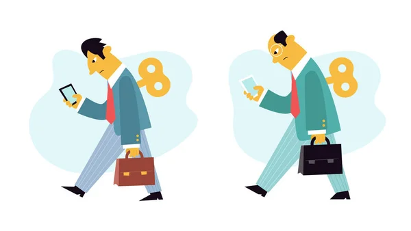 Deux Hommes Affaires Épuisés Avec Valises Clés Recharge Illustration Vectorielle — Image vectorielle