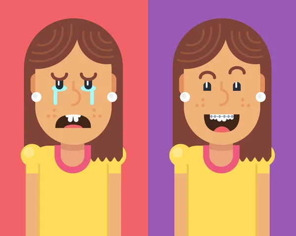 Girl without and with braces — Stock Vector