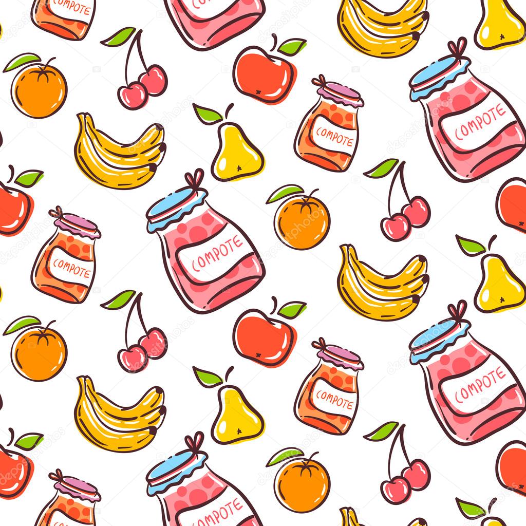 Fruits seamless pattern on a white background