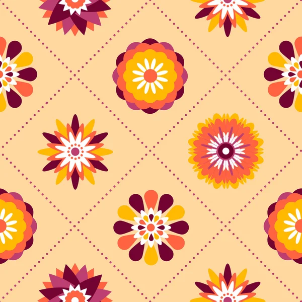 Seamless retro pattern of different summer flowers — Stock Vector