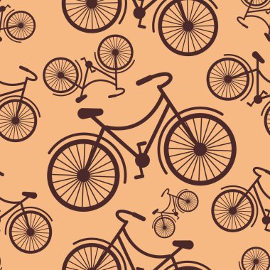 Pattern of retro hipster styled bycicle on a coffee background 