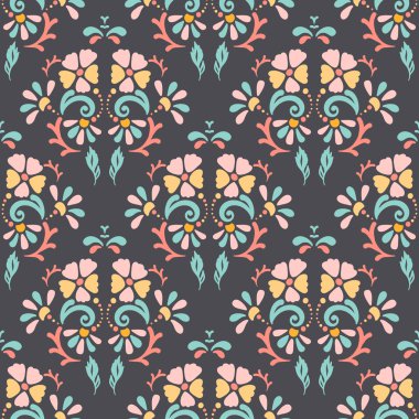 Seamless retro pattern of different colored flowers