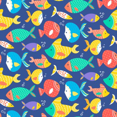 Seamless pattern of different kind sea multicolored fishes 