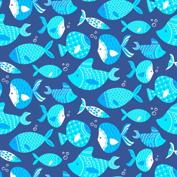 Seamless pattern of different kind sea blue fishes — 图库矢量图片
