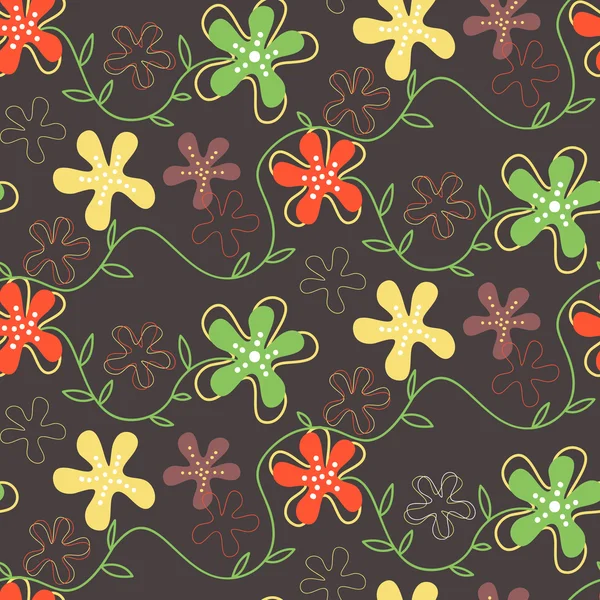 Seamless pattern of hand drawn summer flowers on a dark backgrou — Stockový vektor