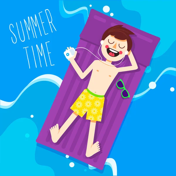 Ilustración de dibujos animados de verano de niño tendido bajo el sol — Vector de stock