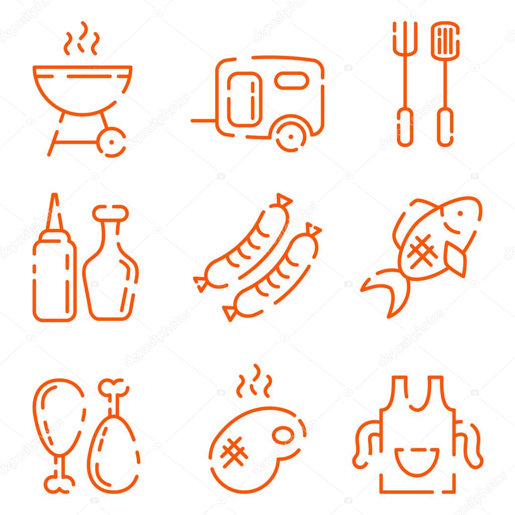 BBQ line icons set on a white background