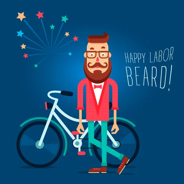 Labor Day Illustration card with the hipster guy — Stock Vector
