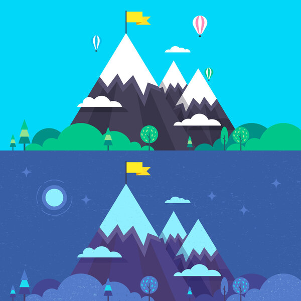 Mountain hills illustration in two views