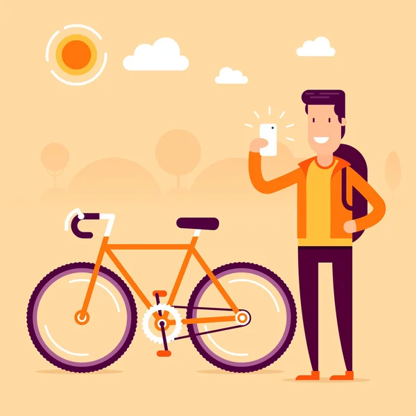 Bikeman modern bisiklet önünde 