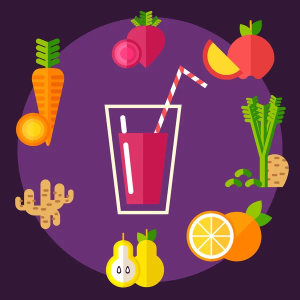 Conjunto de alimentos orgánicos alrededor del vidrio — Vector de stock