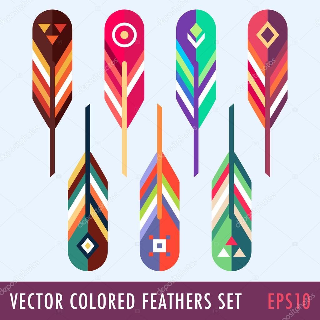 Set of colored feathers