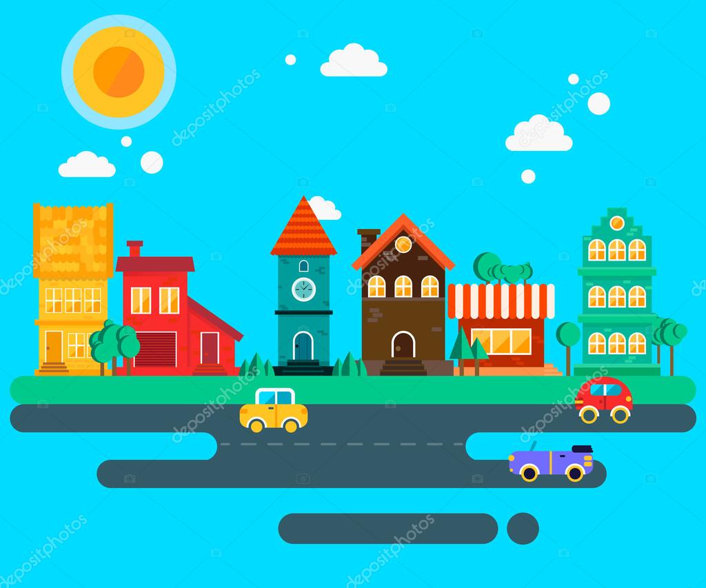 Small quiet town street illustration Stock Vector by ©Zodchiy 82570734