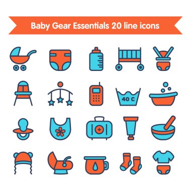 Renkli 2 bebek çizgi Icons set