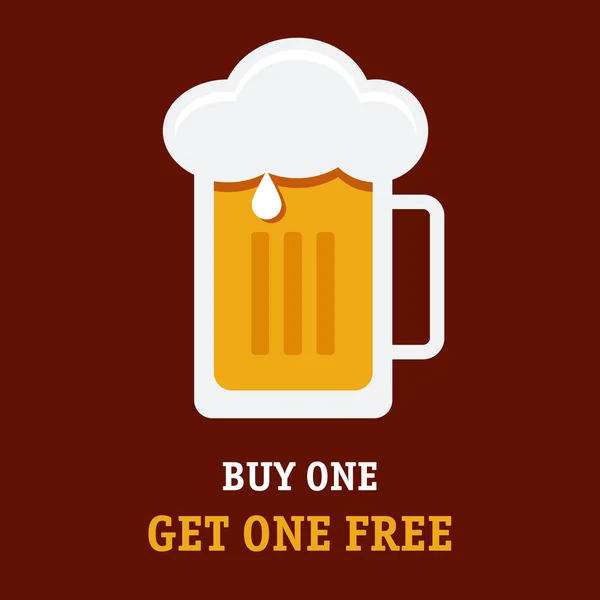 Compre um obter uma placa de publicidade gratuita com copo de cerveja completo — Vetor de Stock