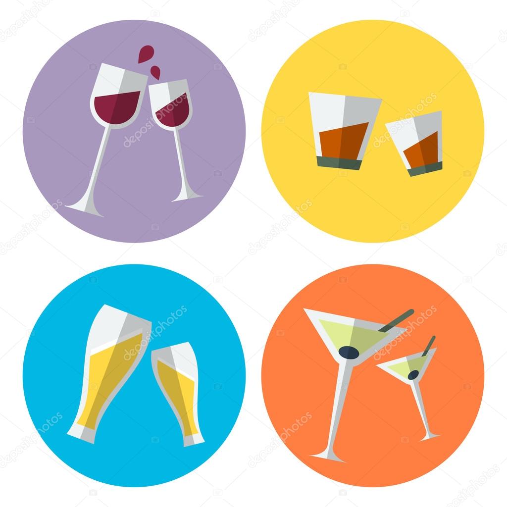 Set of four alcohol flat icons