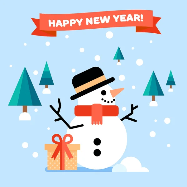 New Year greeting card with snowman — Stock Vector