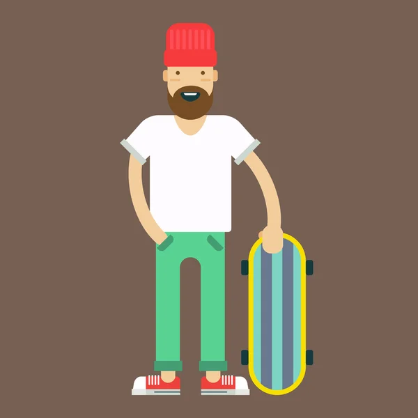 Hipster estilizado de moda con la tabla de skate — Vector de stock