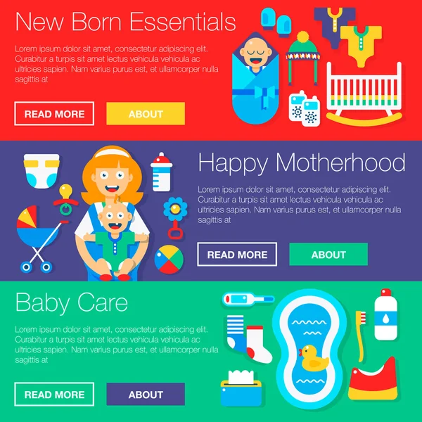 Baby gear essentials vector banners — Stock Vector