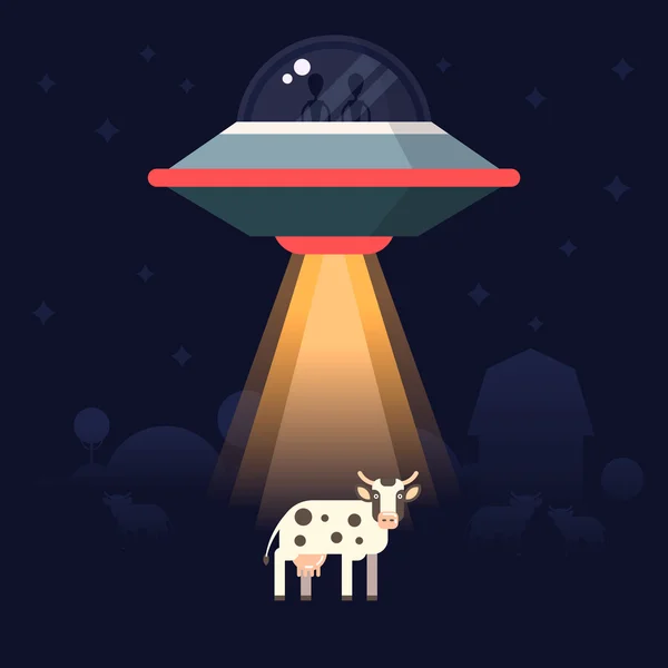 Extraterrestres y una vaca — Vector de stock