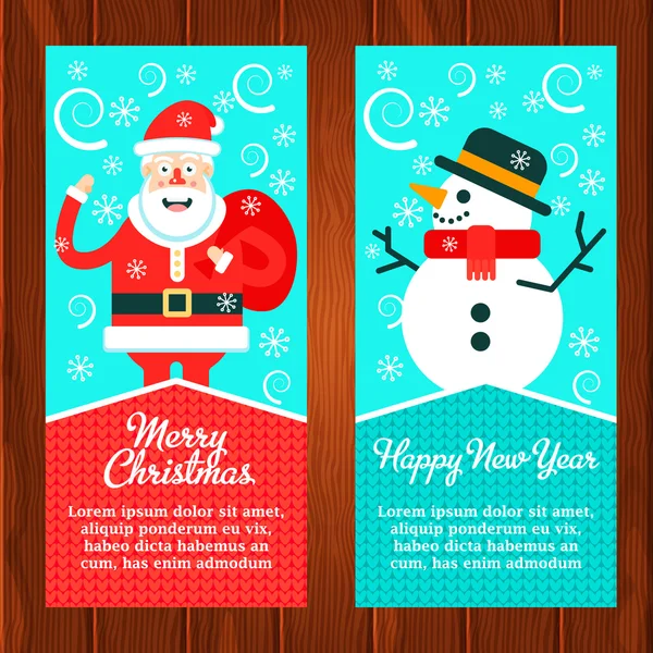 Two christmas web banners with santa claus and cheerful snowman — Stock Vector