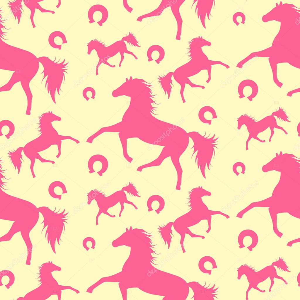 Seamless pattern with running horses. Vector illustration.