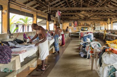 Dhobi Ghat geleneksel Hint çamaşırları Fort Kochi, Kerala, Hindistan