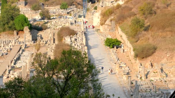 Bovenaanzicht op een oude stad Efeze, Turkije — Stockvideo