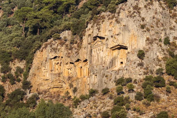 Rock-cut temple tombs of the ancient city Kaunos in Dalyan, Turkey. — Stock Photo, Image