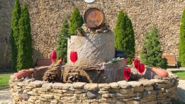 Fontana del vino al di fuori del vino Milestii Mici in Moldavia — Video Stock