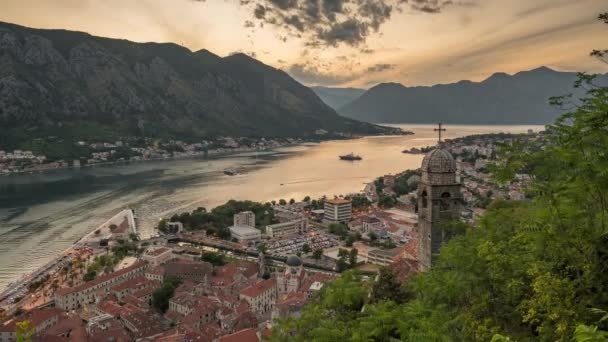 Day to night Time Lapse of Kotor bay, Montenegro — Stok Video