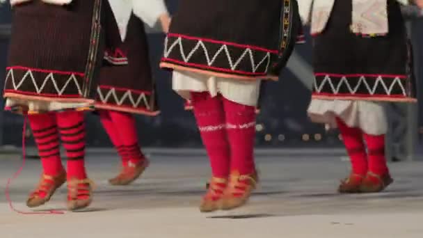 마케도니아의 전통 민속 댄서들 이 북부 마케도니아에서 공연하고 있다. — 비디오