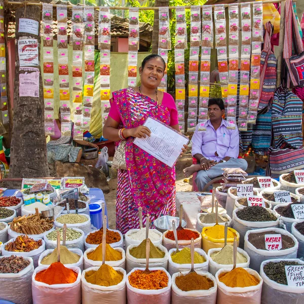Indian woman selling spices — Stock Photo, Image