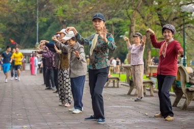 Vietnamca yaşlılar Tai Chi pratik