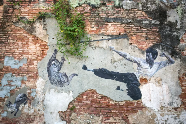 Beroemde Street Art muurschildering in Penang — Stockfoto
