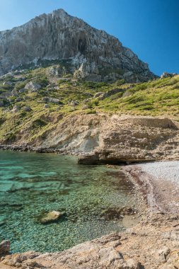 Beautiful Cala Figuera beach with stunning turquoise waters surrounded by mountains in Mallorca. Breathtaking coastal landscape near Port de Pollenca, Majorca, Balearic Islands, Spain