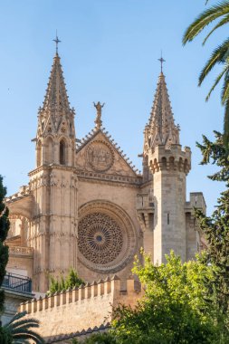Santa Maria Katedrali, Palma de Mallorca, Mallorca, Balear Adaları, İspanya. Majorca adasındaki tarihi Katedral binasının güzel manzarası.