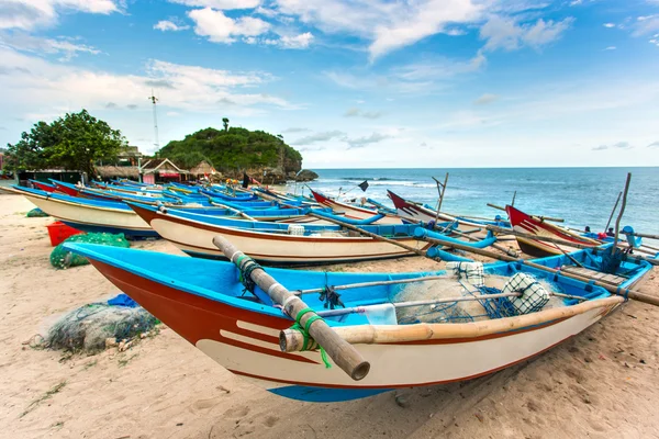 Traditional fishing boats on Drini beach — Stock Fotó