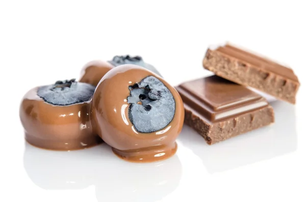 Шоколадні цукерки з чорницею ізольовані на білому — стокове фото