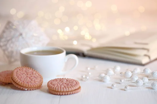 Cacao Livre Parapluie Blanc Biscuits Guimauves Décorations Noël — Photo