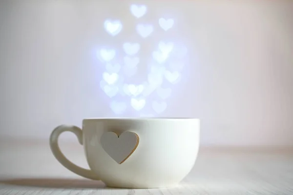 Taza Blanca Corazón Luces Humor Alegre — Foto de Stock